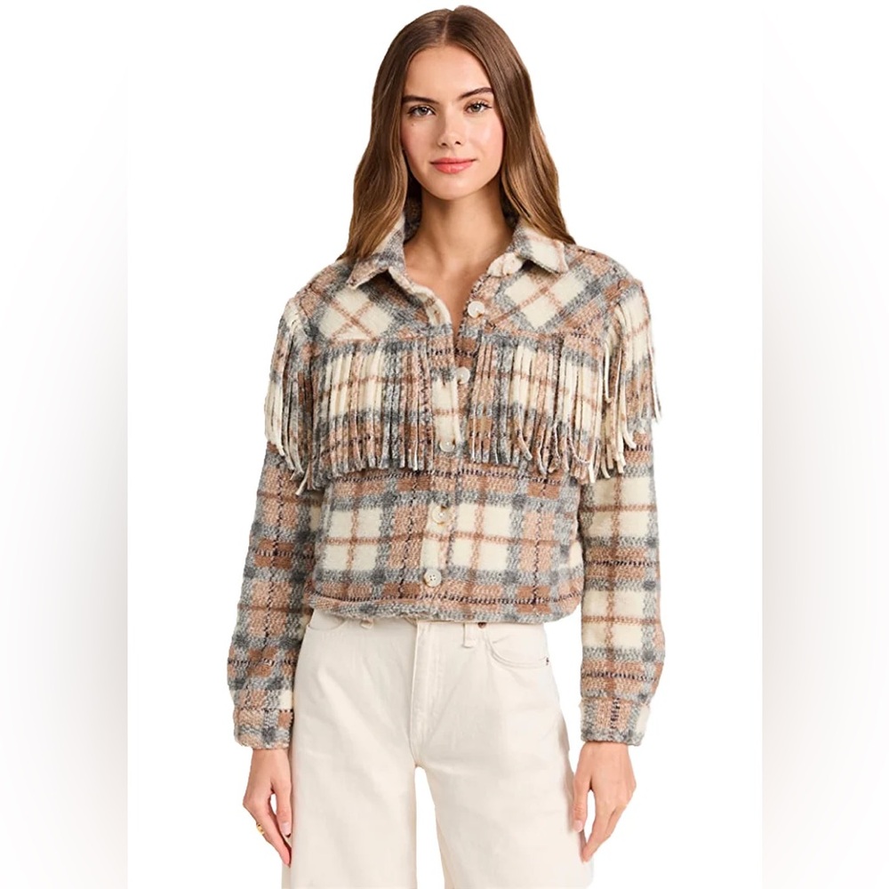 NWT BLANKNYC Fringe Cropped Plaid Jacket Take Note Color XS Western Cowgirl